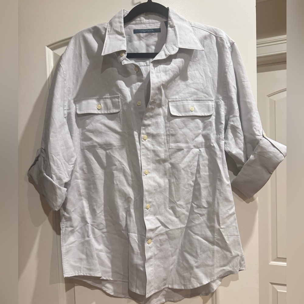 New Perry Ellis mens linen blend shirt button up